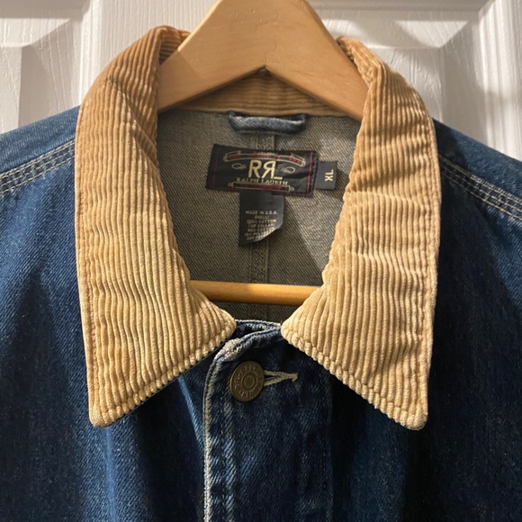 RRL by RALPH LAUREN Size XL Blue Taupe Cotton RARE Trucker Jacket - Picture 13 of 13